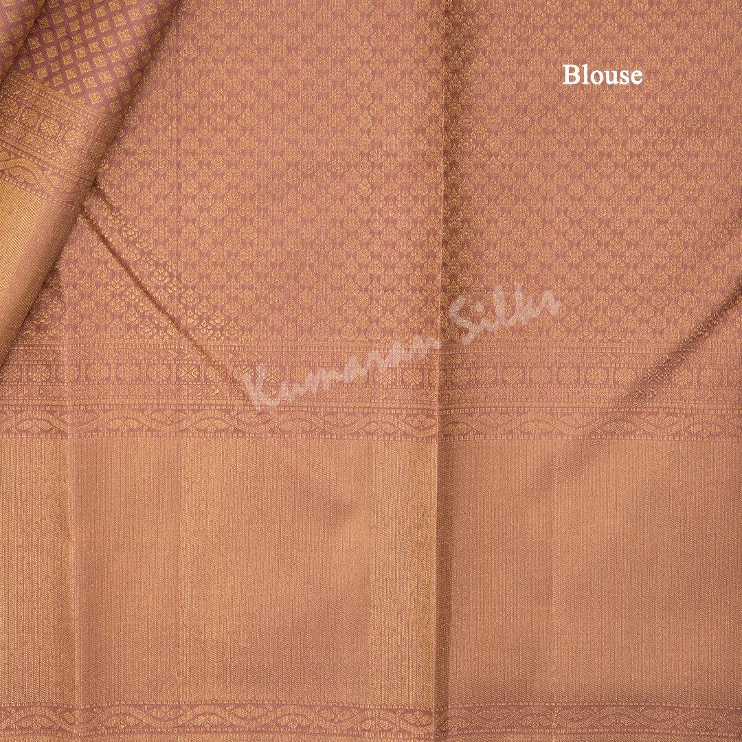 Brown Silk Saree With Small Buttas And Gold Zari Border - Kumaran Silks