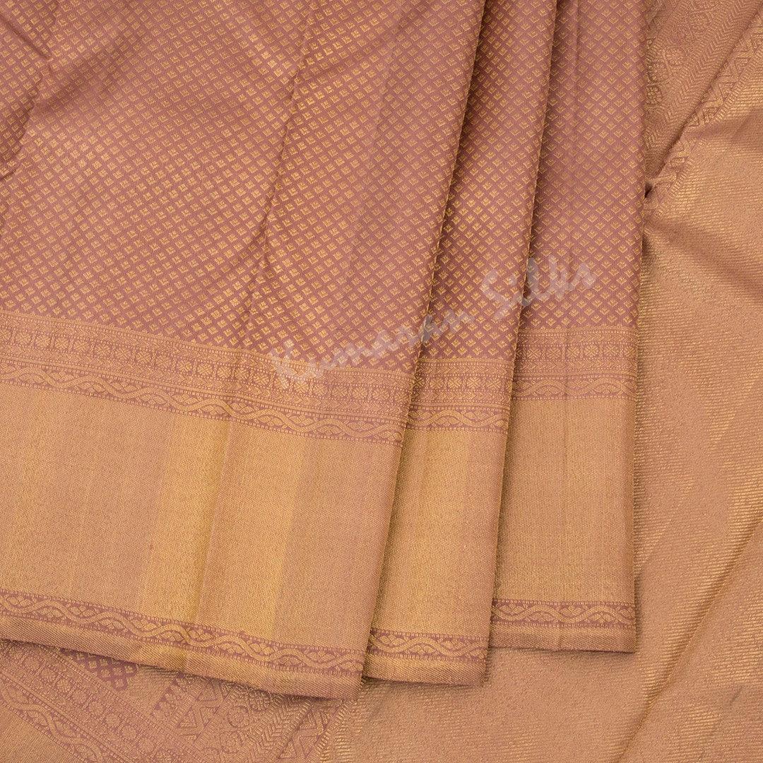 Brown Silk Saree With Small Buttas And Gold Zari Border - Kumaran Silks