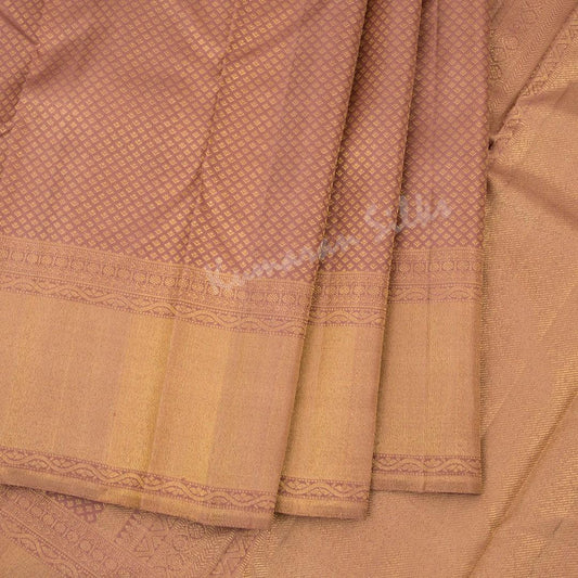 Brown Silk Saree With Small Buttas And Gold Zari Border - Kumaran Silks