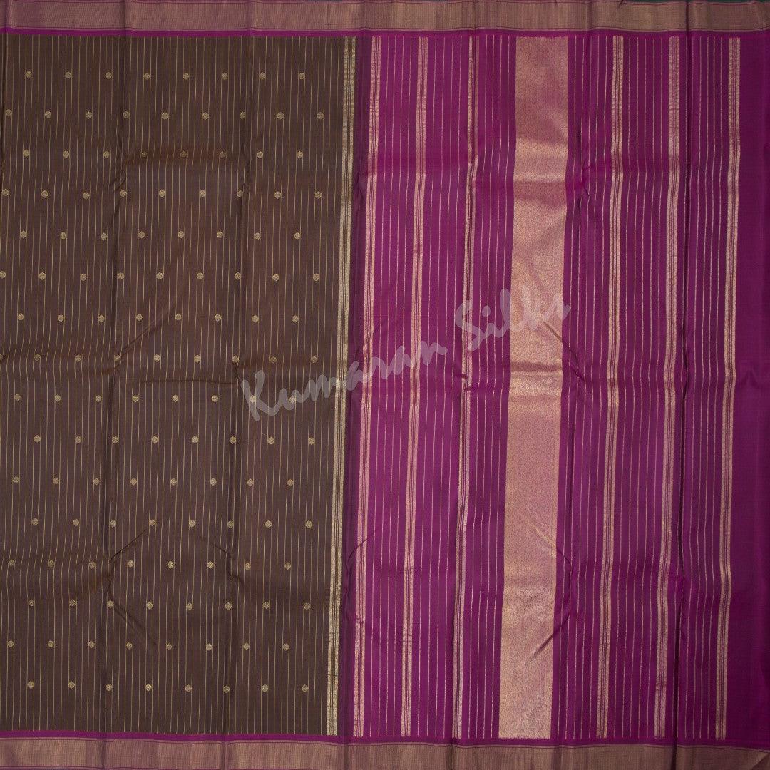 Dark Brown Silk Saree With Yellow Stripes And Simple Border - Kumaran Silks