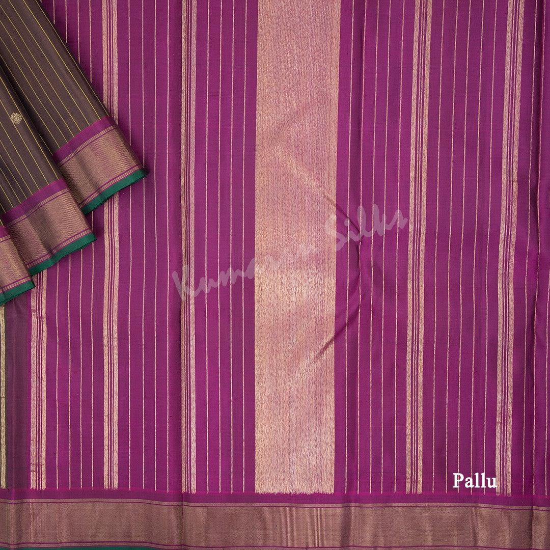 Dark Brown Silk Saree With Yellow Stripes And Simple Border - Kumaran Silks