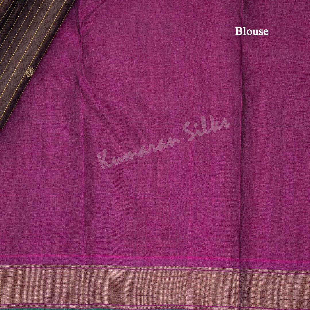 Dark Brown Silk Saree With Yellow Stripes And Simple Border - Kumaran Silks