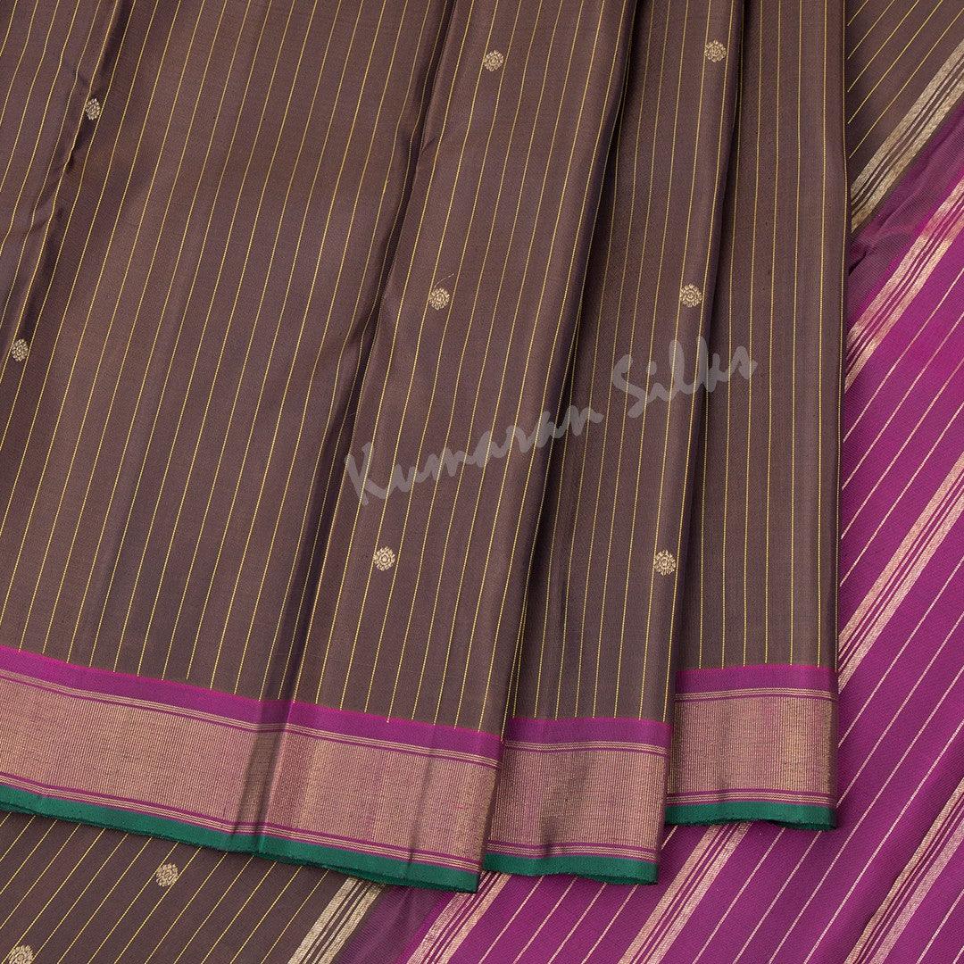 Dark Brown Silk Saree With Yellow Stripes And Simple Border - Kumaran Silks