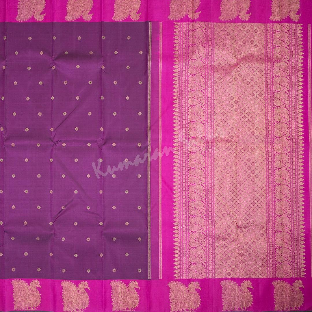 Purple Silk Saree With Small Buttas And Peacock Magenta Border - Kumaran Silks