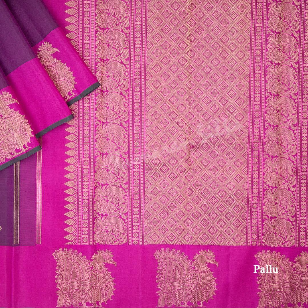 Purple Silk Saree With Small Buttas And Peacock Magenta Border - Kumaran Silks