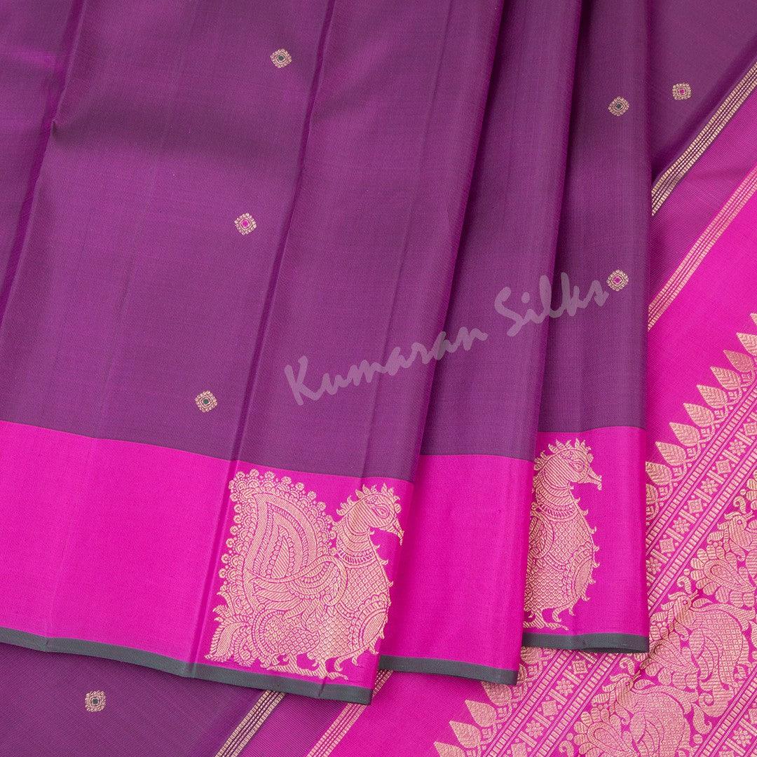 Purple Silk Saree With Small Buttas And Peacock Magenta Border - Kumaran Silks