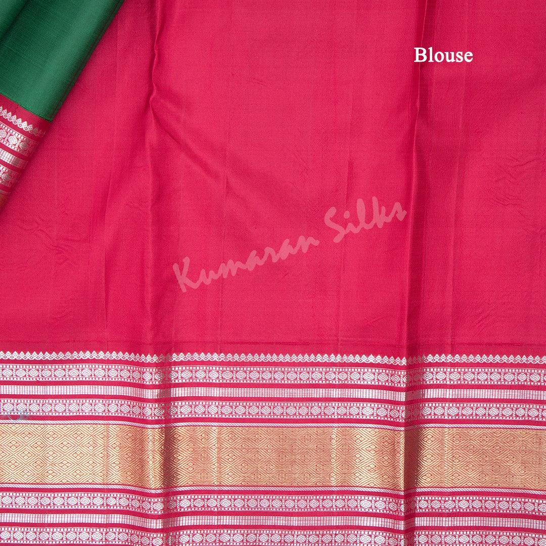 Bottle Green Silk Saree With Silver And Gold Zari Buttas And Rettapettai Border - Kumaran Silks