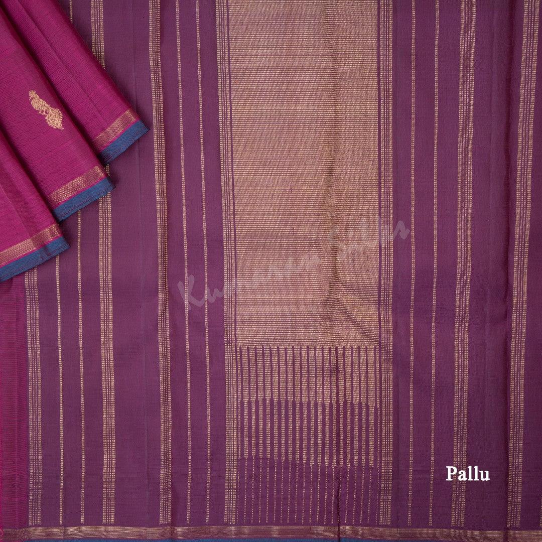 Dark Pink Silk Saree With Peacock Buttas And Ribbon Border - Kumaran Silks