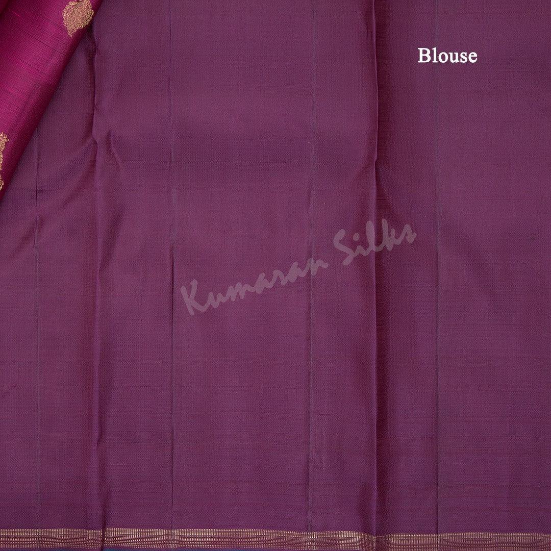 Dark Pink Silk Saree With Peacock Buttas And Ribbon Border - Kumaran Silks