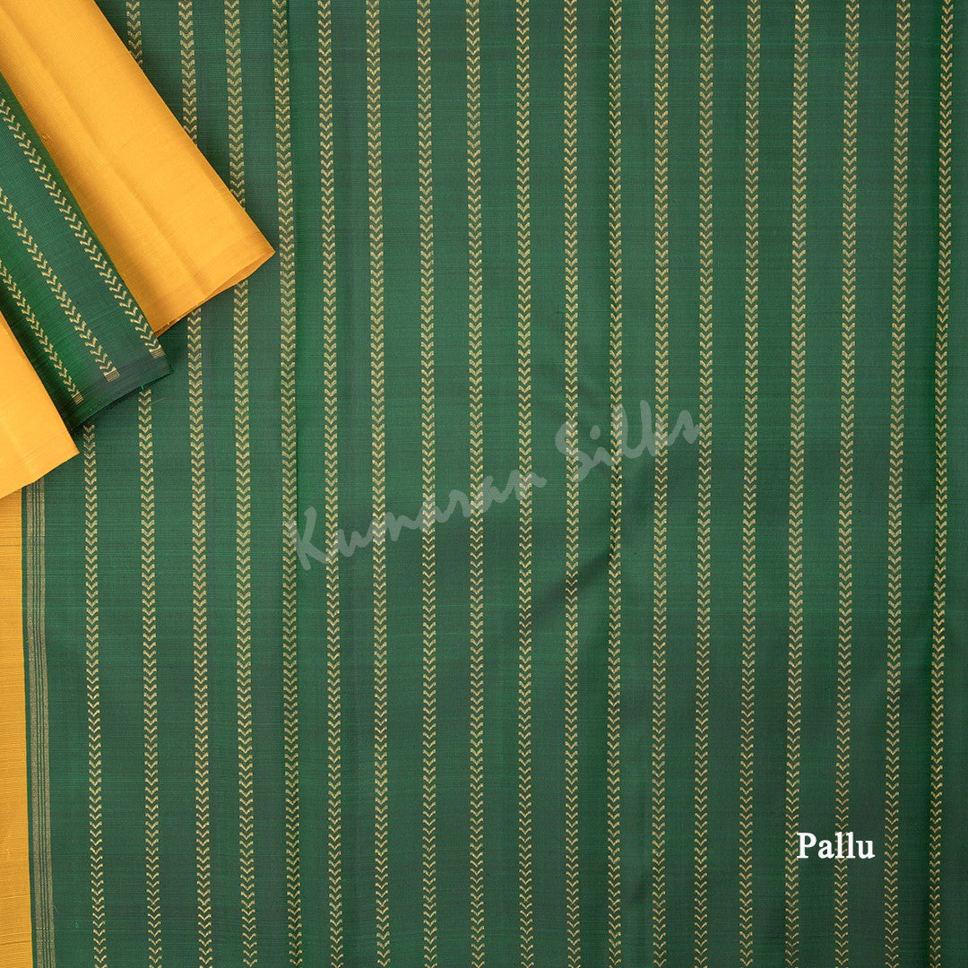 Mango Yellow Half and Half Striped Green Borderless Silk Saree With Chakra Buttas - Kumaran Silks