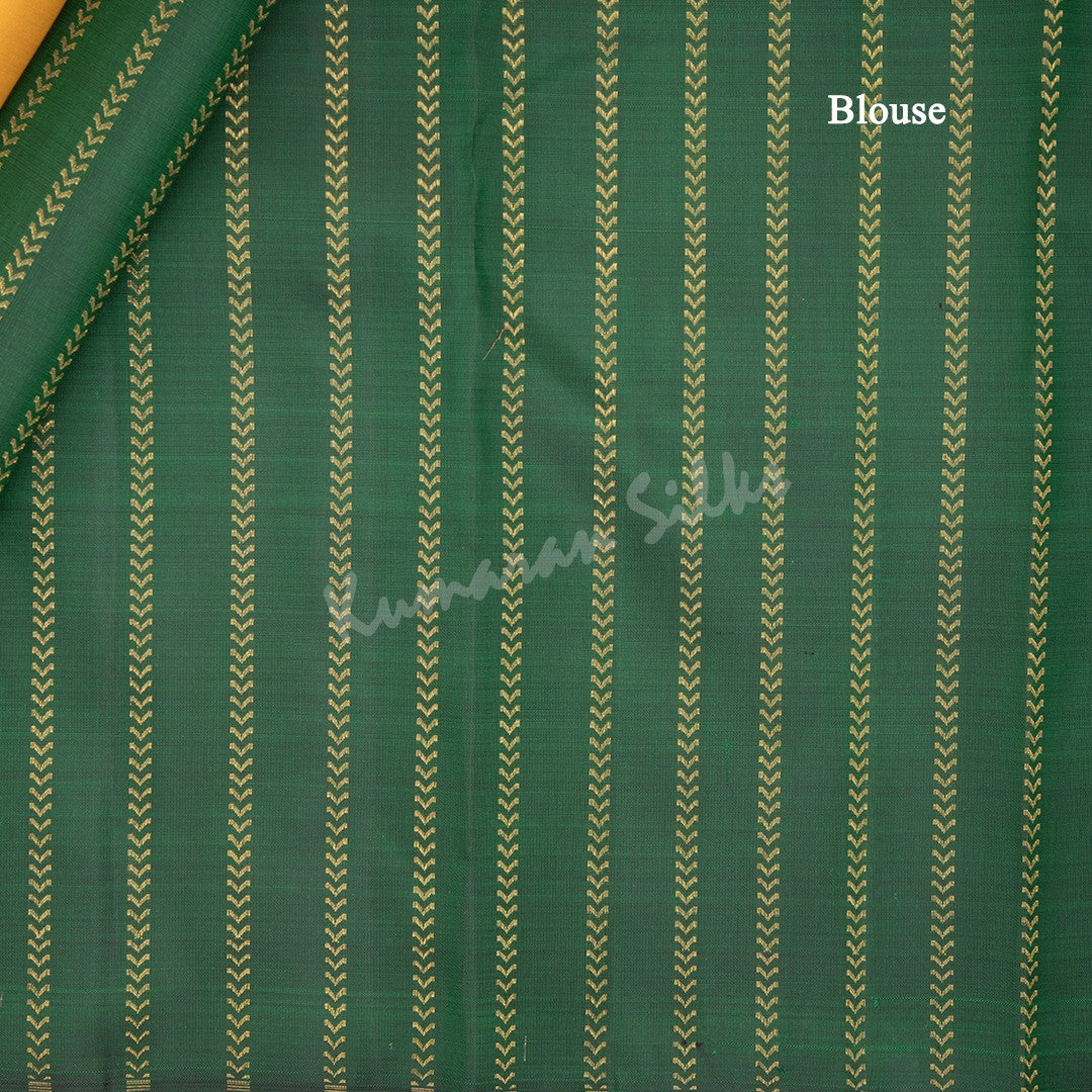 Mango Yellow Half and Half Striped Green Borderless Silk Saree With Chakra Buttas - Kumaran Silks