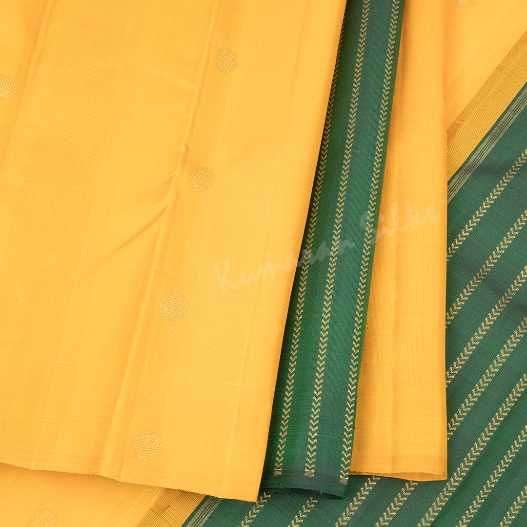 Mango Yellow Half and Half Striped Green Borderless Silk Saree With Chakra Buttas - Kumaran Silks