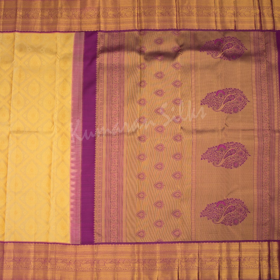 Golden Yellow Brocade Silk Saree And Gold Zari Border