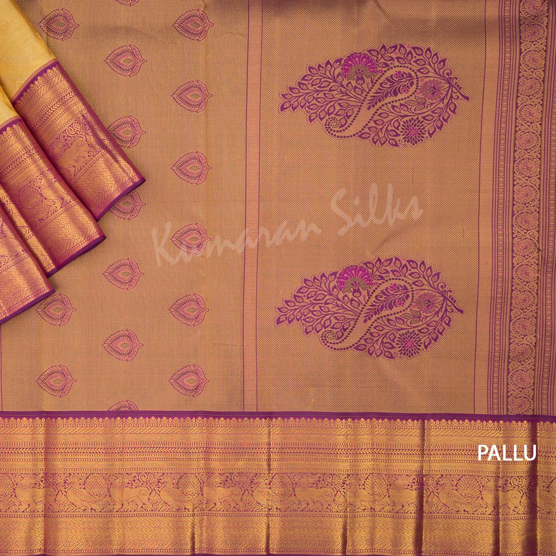 Golden Yellow Brocade Silk Saree And Gold Zari Border