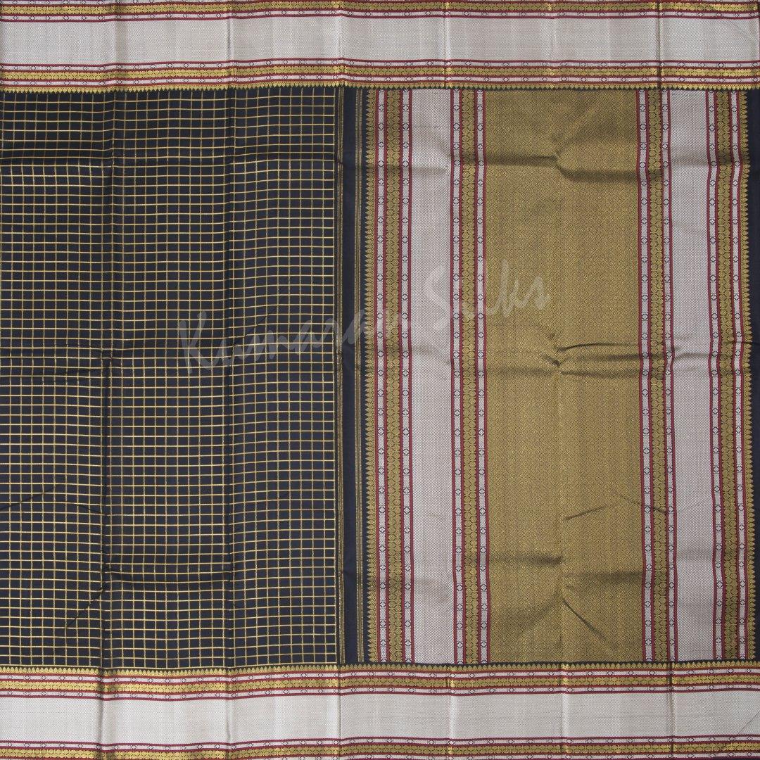 Black Checked Silk Saree And Thread Border - Kumaran Silks