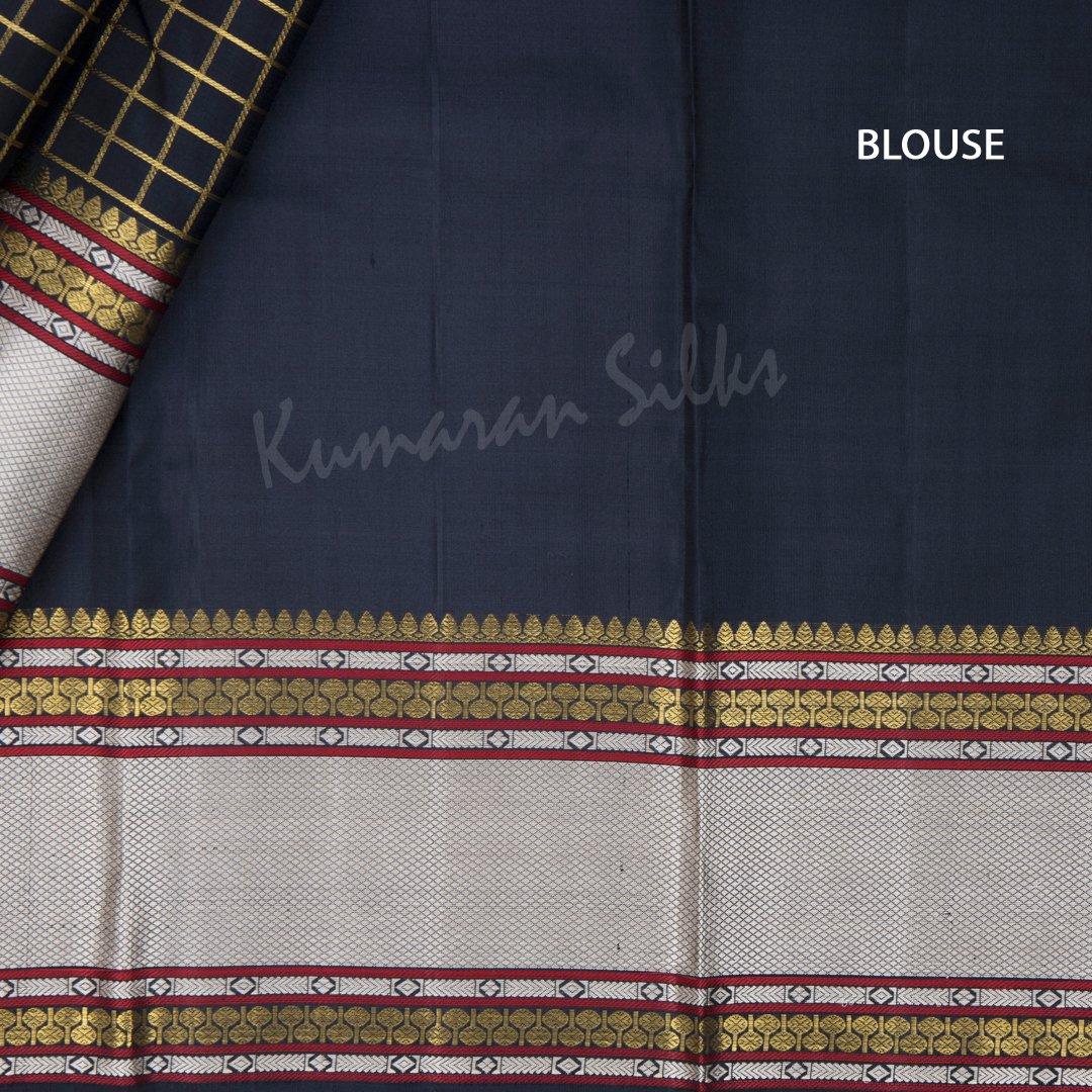 Black Checked Silk Saree And Thread Border - Kumaran Silks