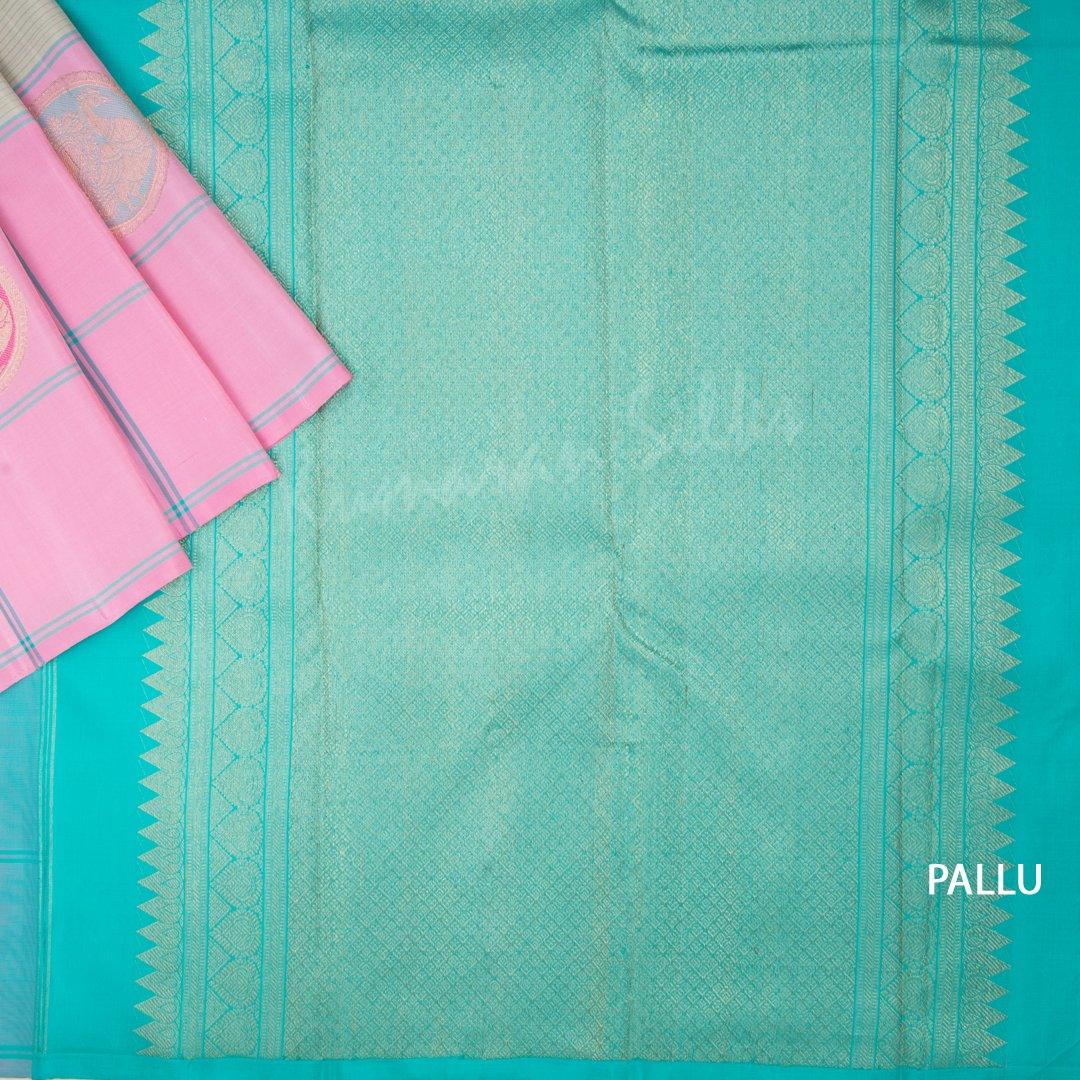 Shot Colour Striped Silk Saree With Pink Checked Border - Kumaran Silks