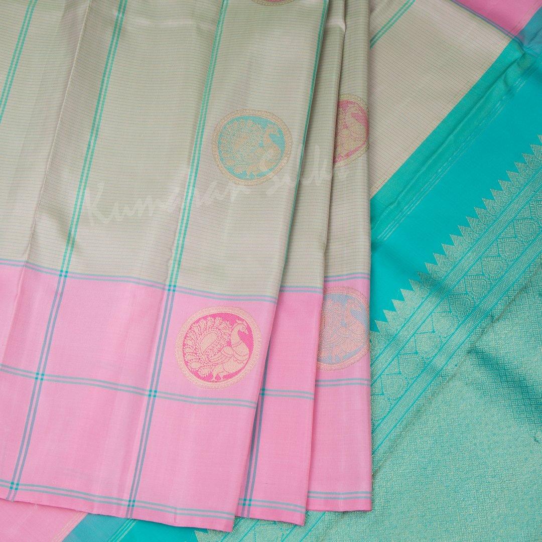 Shot Colour Striped Silk Saree With Pink Checked Border - Kumaran Silks