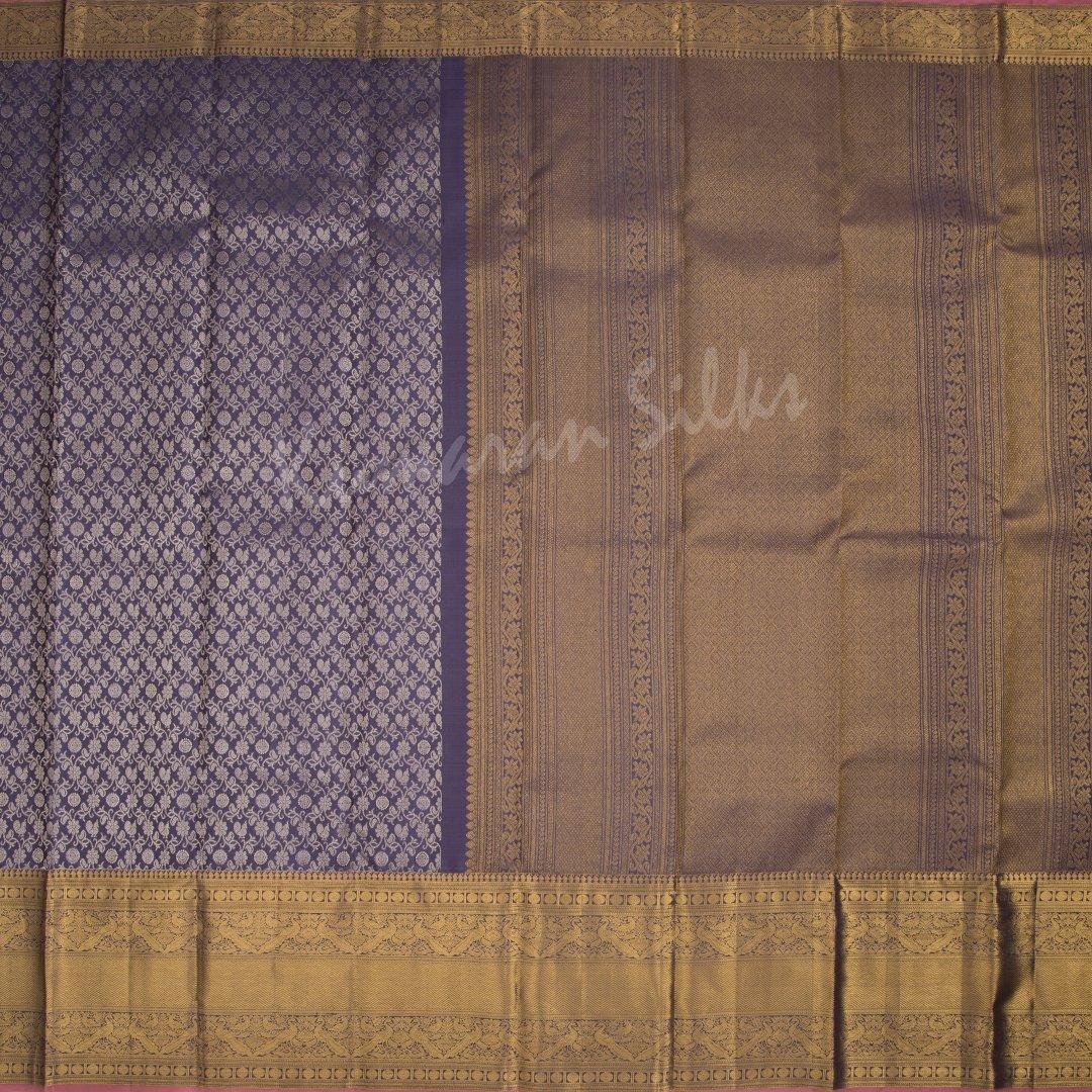 Violet Brocade Silk Saree And Gold Zari Border - Kumaran Silks