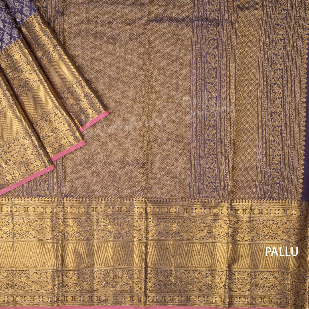 Violet Brocade Silk Saree And Gold Zari Border - Kumaran Silks