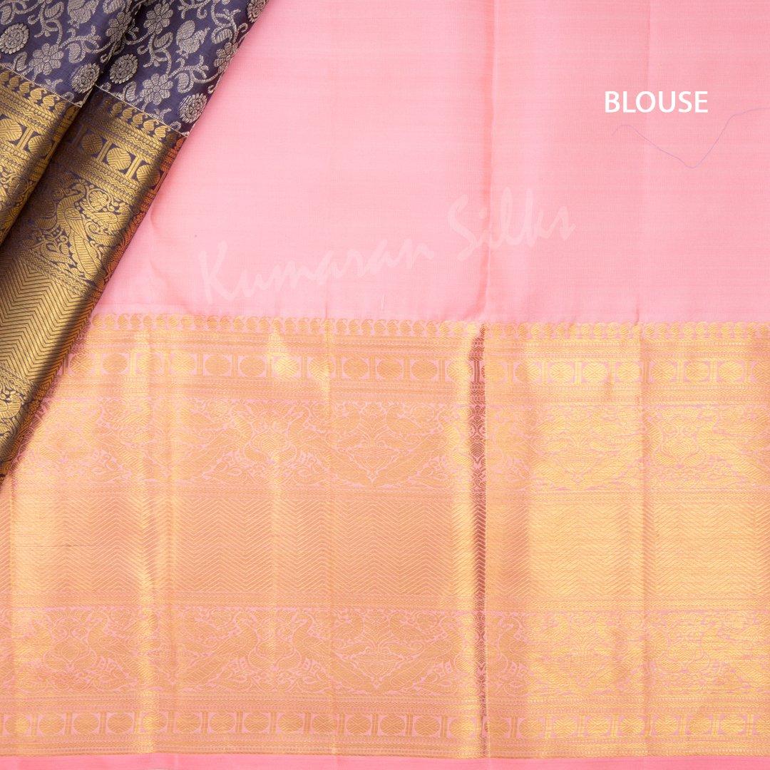 Violet Brocade Silk Saree And Gold Zari Border - Kumaran Silks