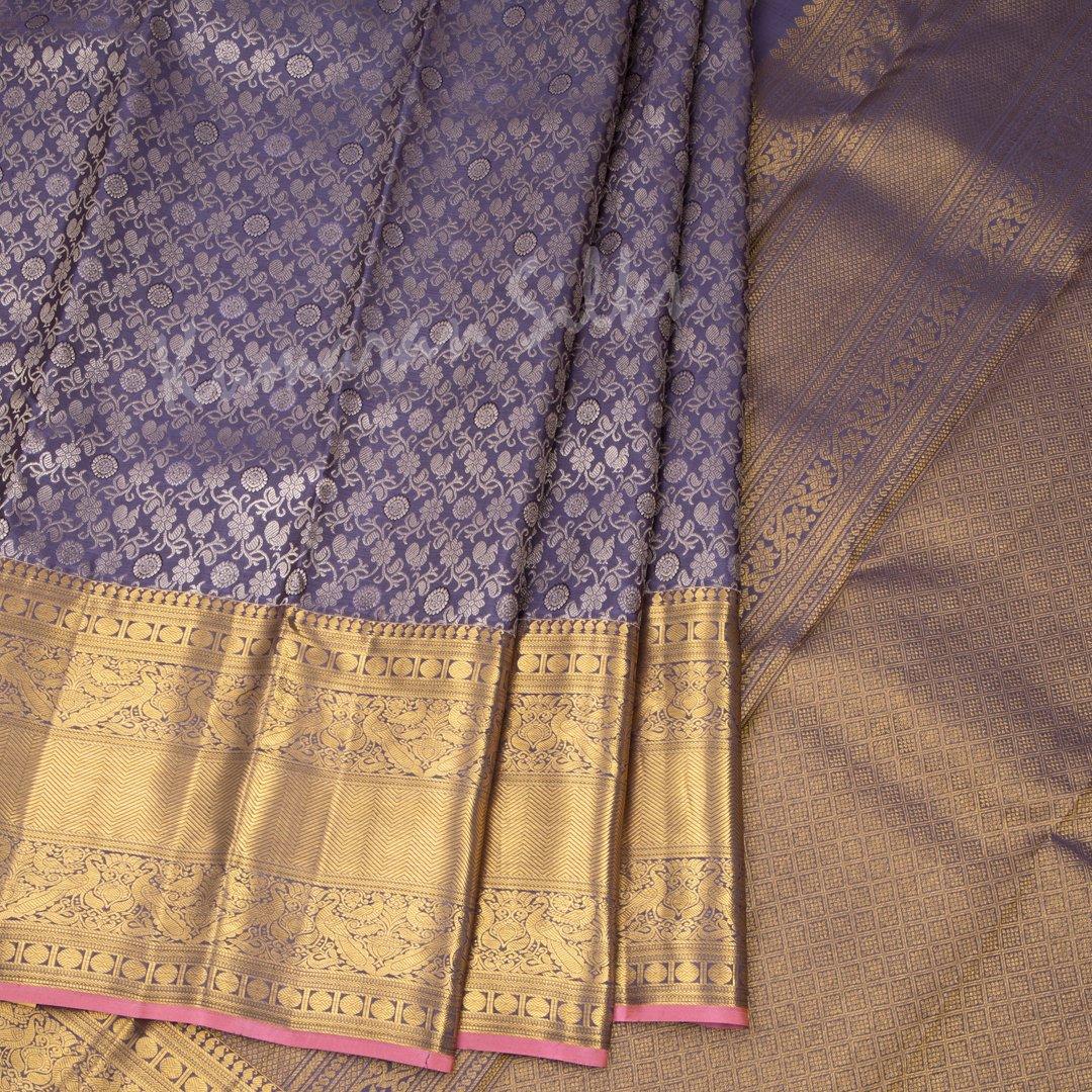 Violet Brocade Silk Saree And Gold Zari Border - Kumaran Silks