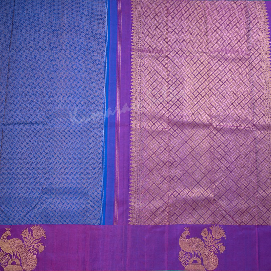 Blue Thread Work Silk Saree And Purple Border - Kumaran Silks