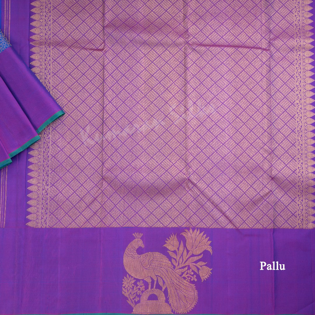 Blue Thread Work Silk Saree And Purple Border - Kumaran Silks