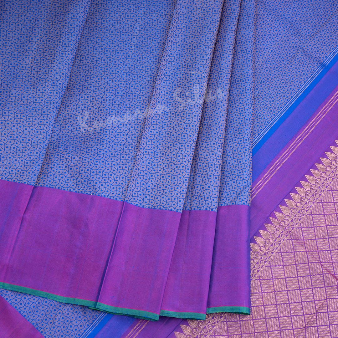 Blue Thread Work Silk Saree And Purple Border - Kumaran Silks