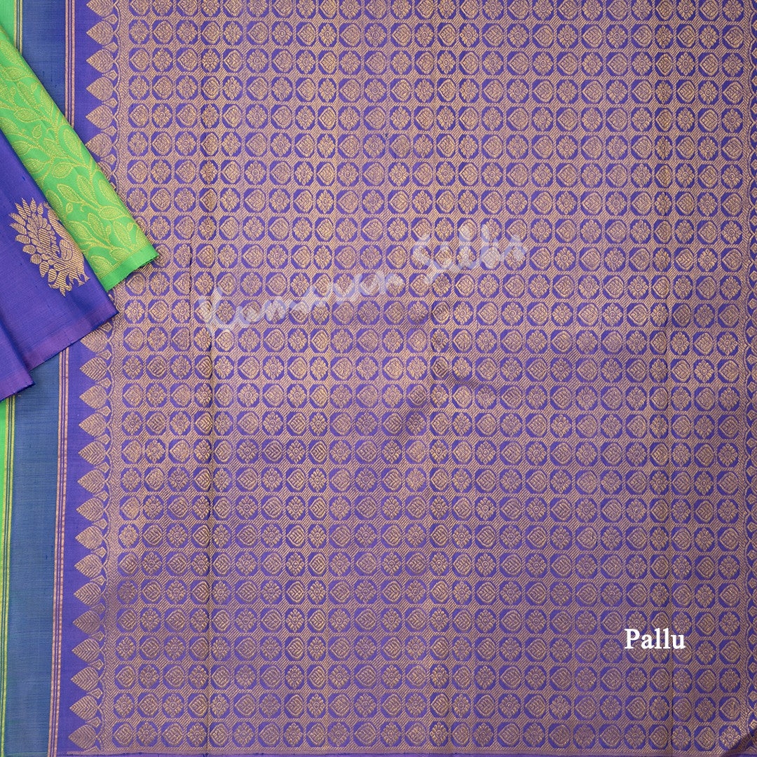 Half And Half Indigo Blue Borderless Silk Saree With Mayil Buttas - Kumaran Silks