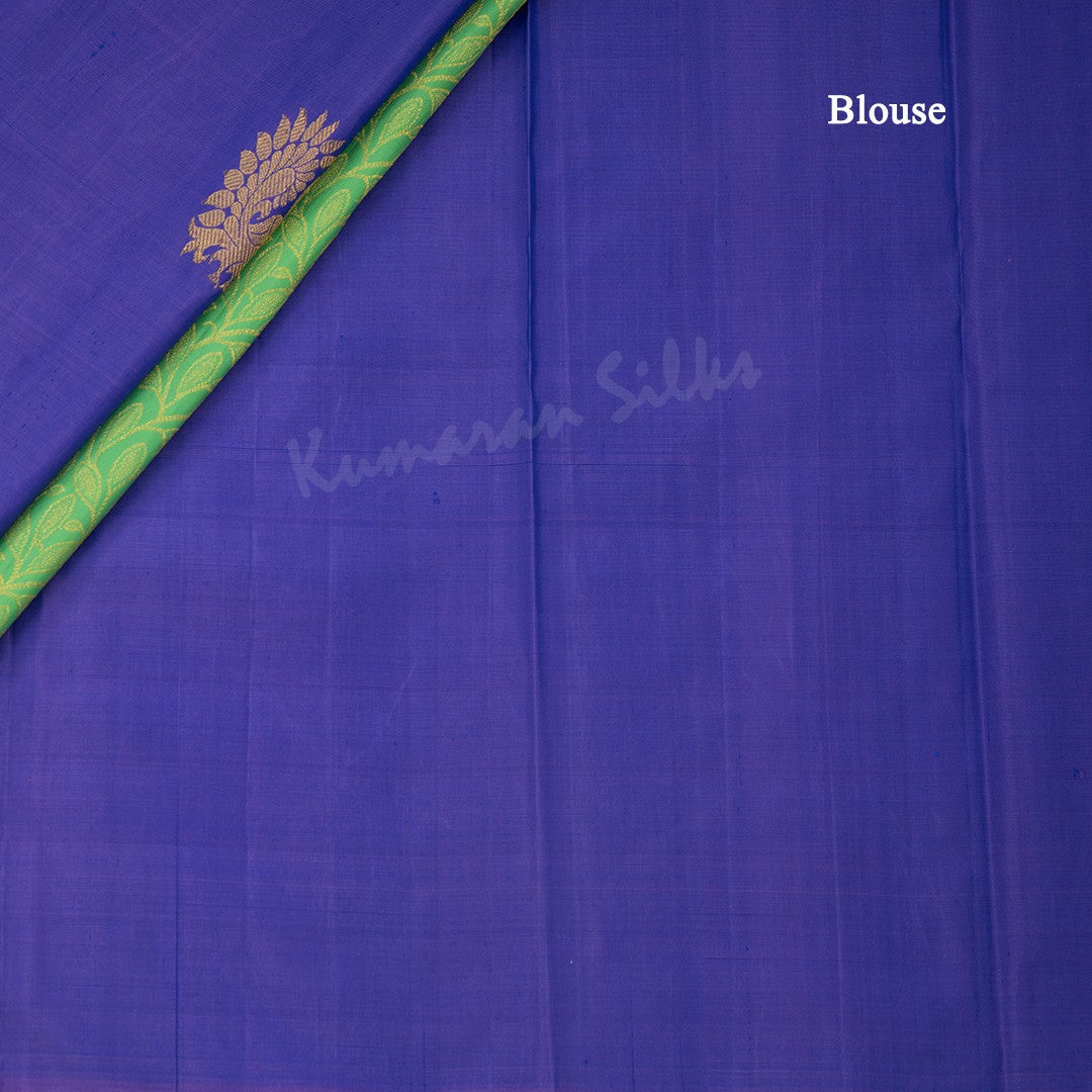 Half And Half Indigo Blue Borderless Silk Saree With Mayil Buttas - Kumaran Silks