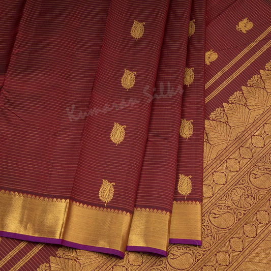 Maroon Striped Silk Saree And Gold Zari Border - Kumaran Silks