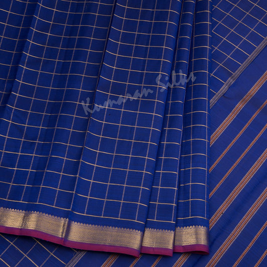 Dark Blue Checked Silk Saree And Pink With Zari Border - Kumaran Silks