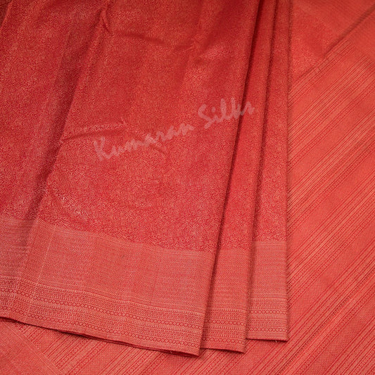 Dark Red Self Design Silk Saree And Gold Zari Work All Over The Body - Kumaran Silks