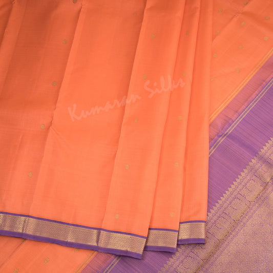 Peach Silk Saree With Small Buttas And Purple With Zari Border - Kumaran Silks