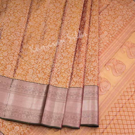 Shot Colour Floral Zari Worked Silk Saree And Rettaipet Border - Kumaran Silks