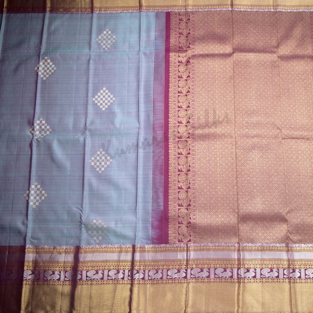 Shot Colour Silk Saree With Diamond Design Meenakari Work And Peacock Patterned Zari Border