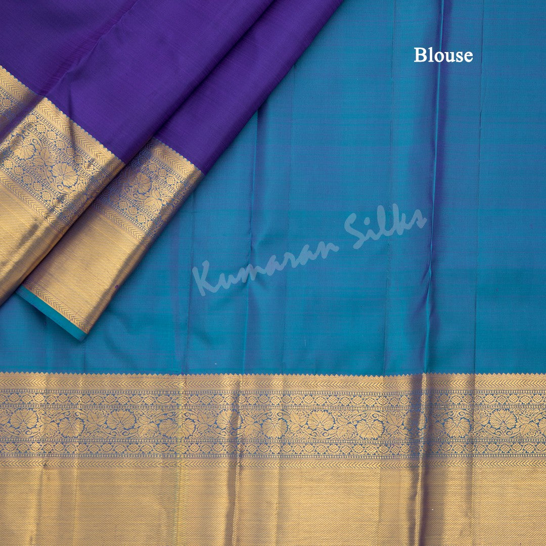 Dark Blue Silk Saree With Leaf Zari Buttas And Gold Zari Border