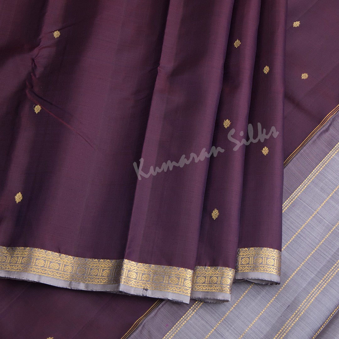 Dark Maroon Silk Saree With Small Buttas And Ribbon Zari Border