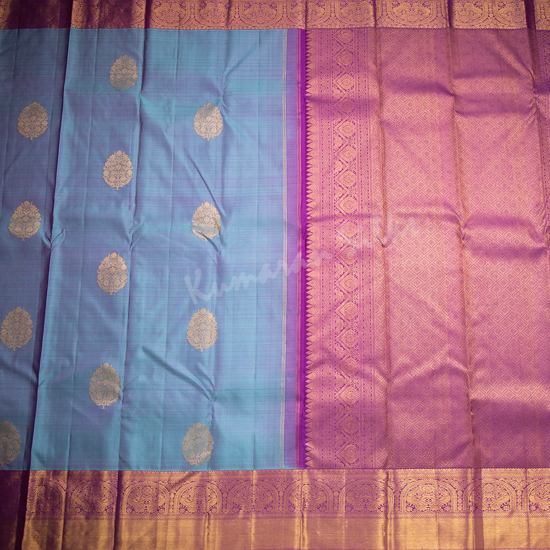 Shot Colour Silk Saree With Tree Design And Magenta Zari Border