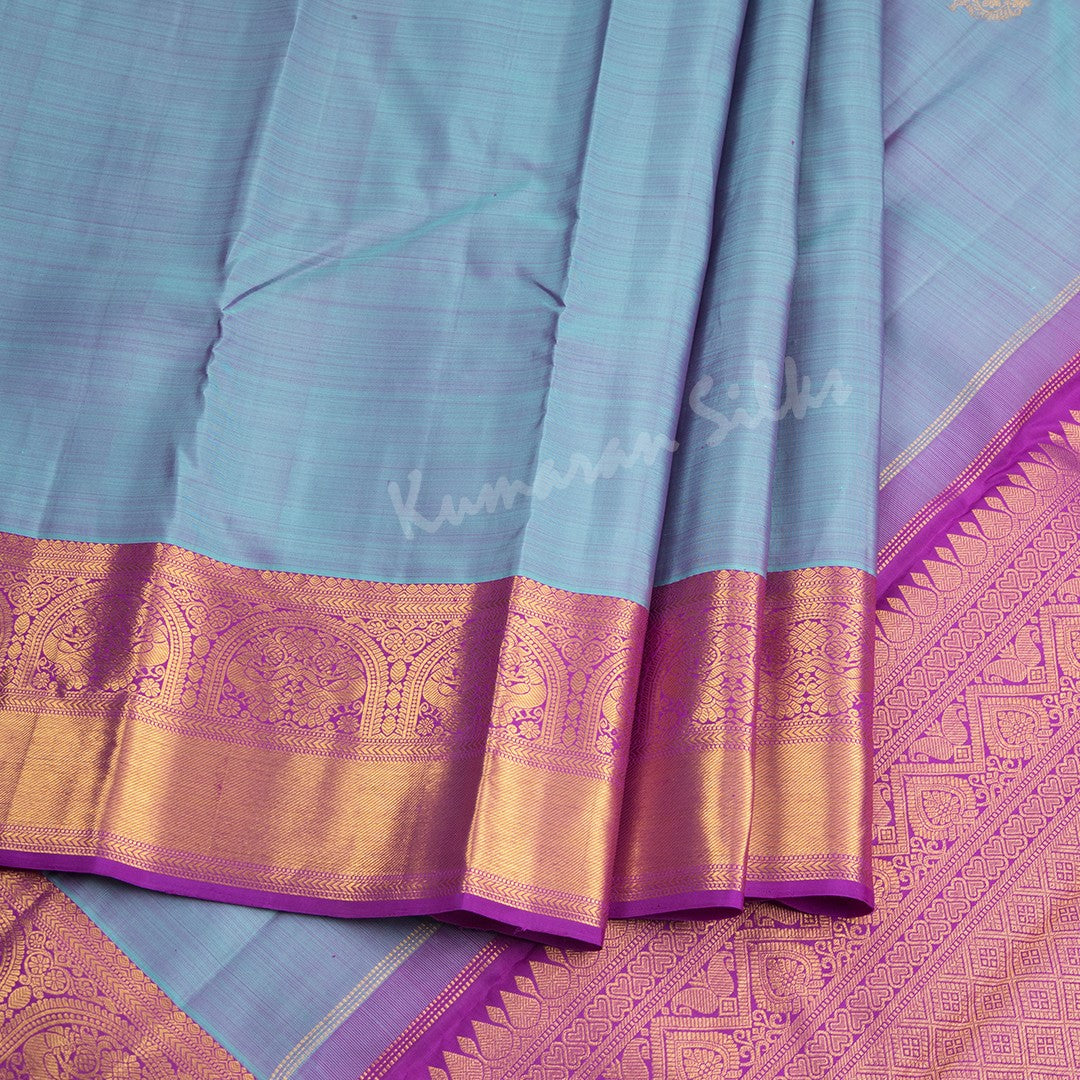 Shot Colour Silk Saree With Tree Design And Magenta Zari Border