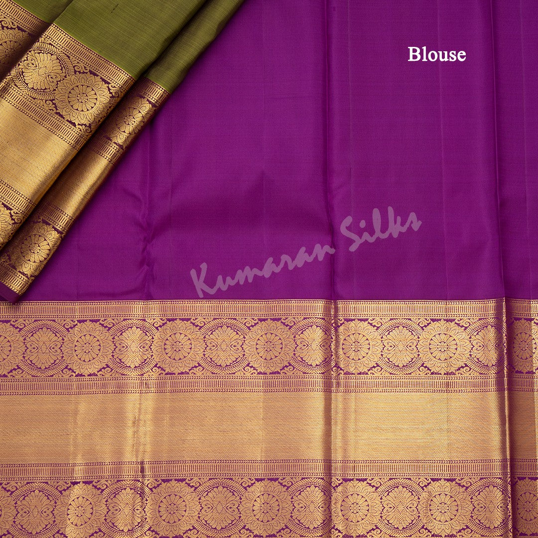 Olive Green Silk Saree With Mango Buttas And Rettapet Border