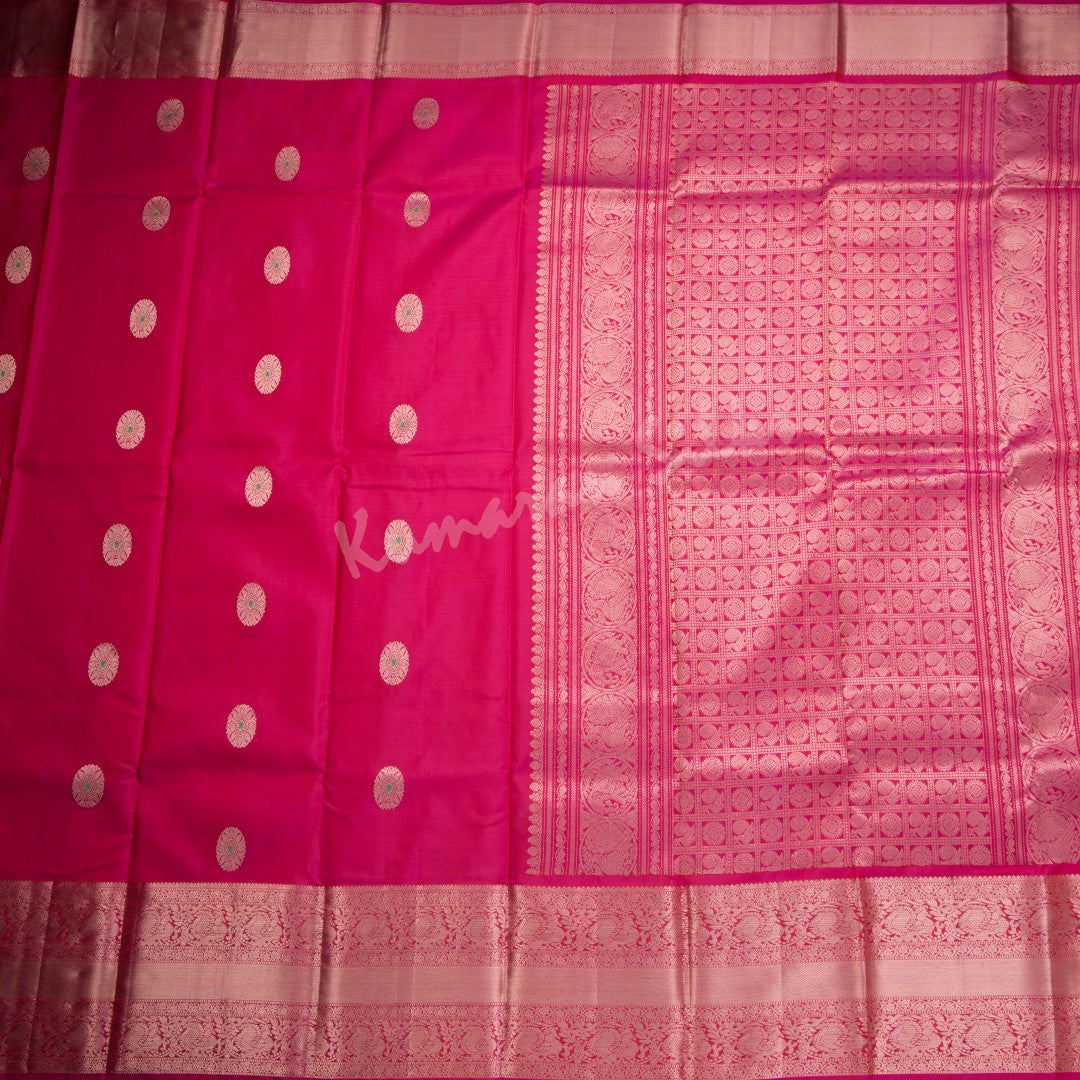 Hot Pink Silk Saree With Chakra Buttas And Rettapet Border