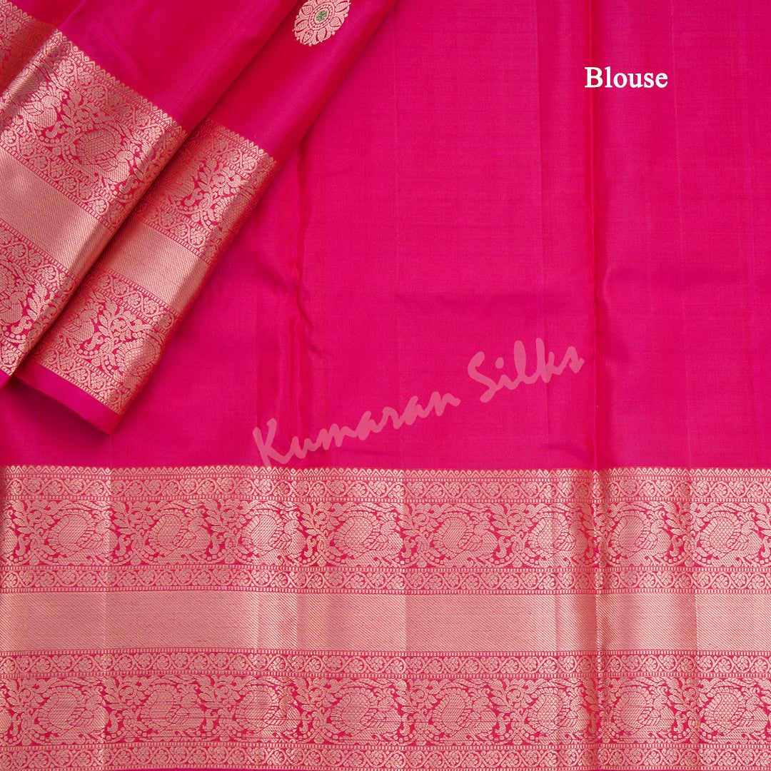 Hot Pink Silk Saree With Chakra Buttas And Rettapet Border