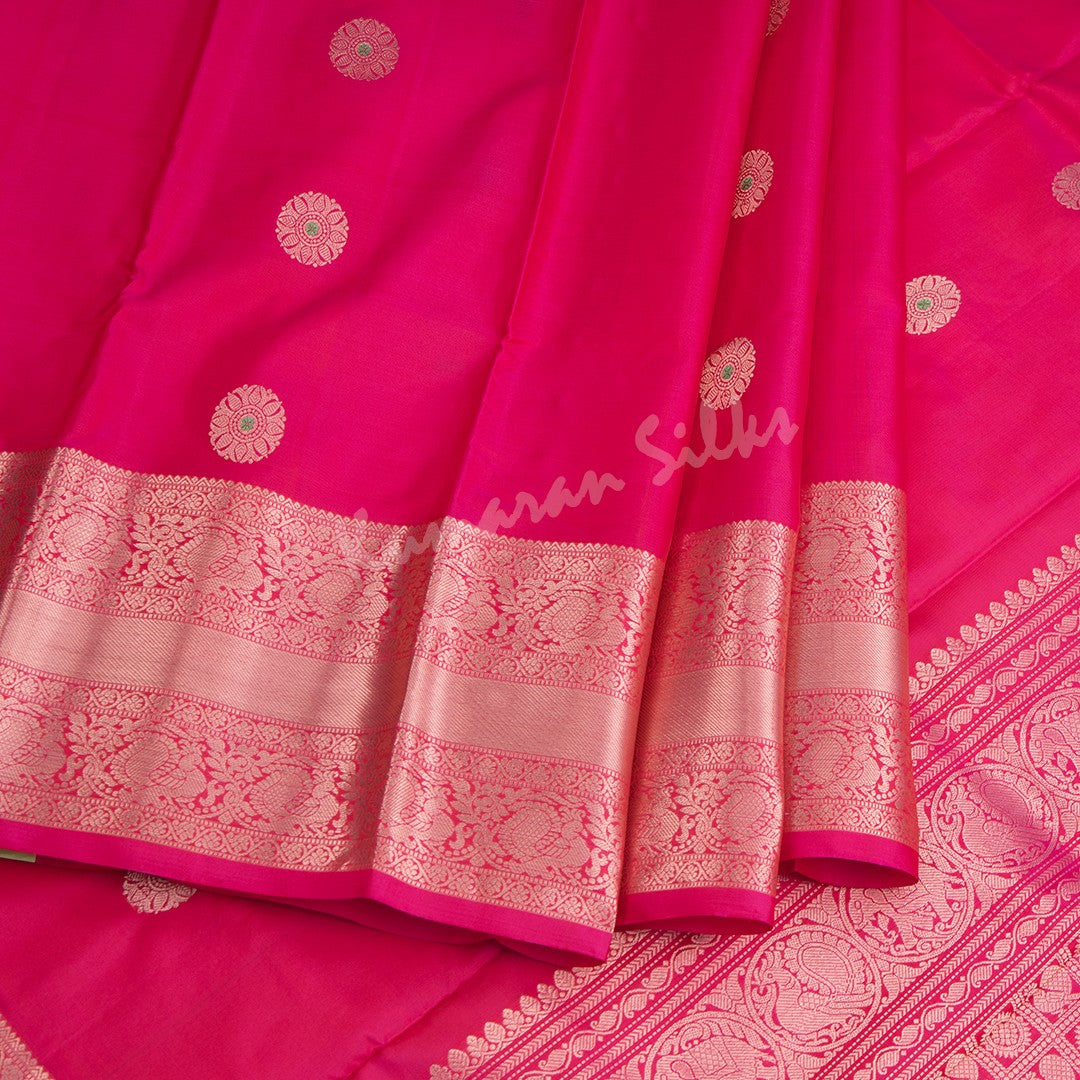 Hot Pink Silk Saree With Chakra Buttas And Rettapet Border