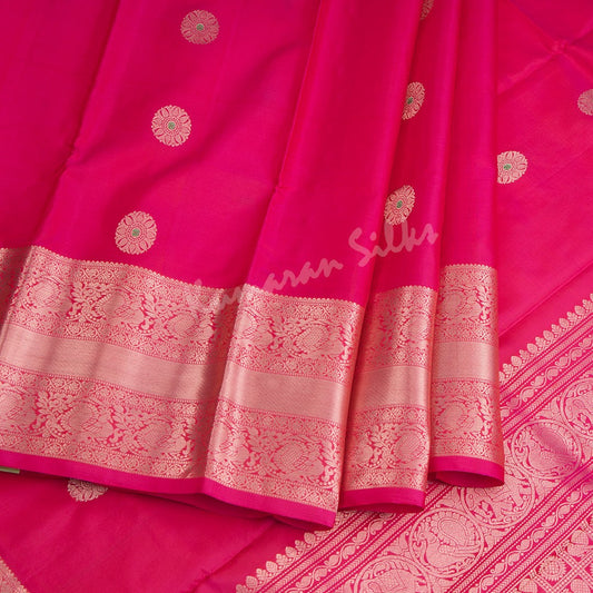 Hot Pink Silk Saree With Chakra Buttas And Rettapet Border