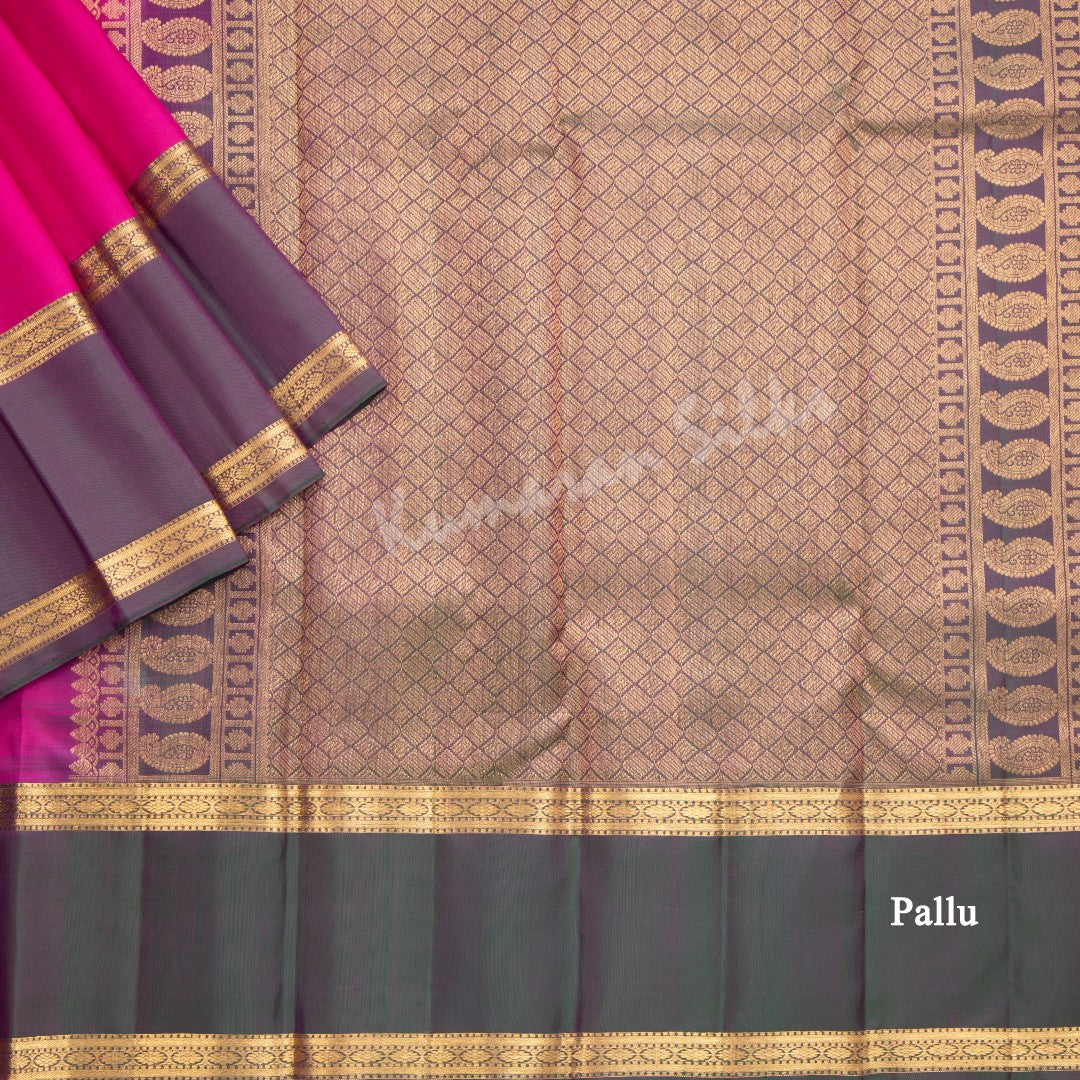 Hot Pink Silk Saree With Silver And Gold Zari Buttas And Shot Colour Rettapet Border