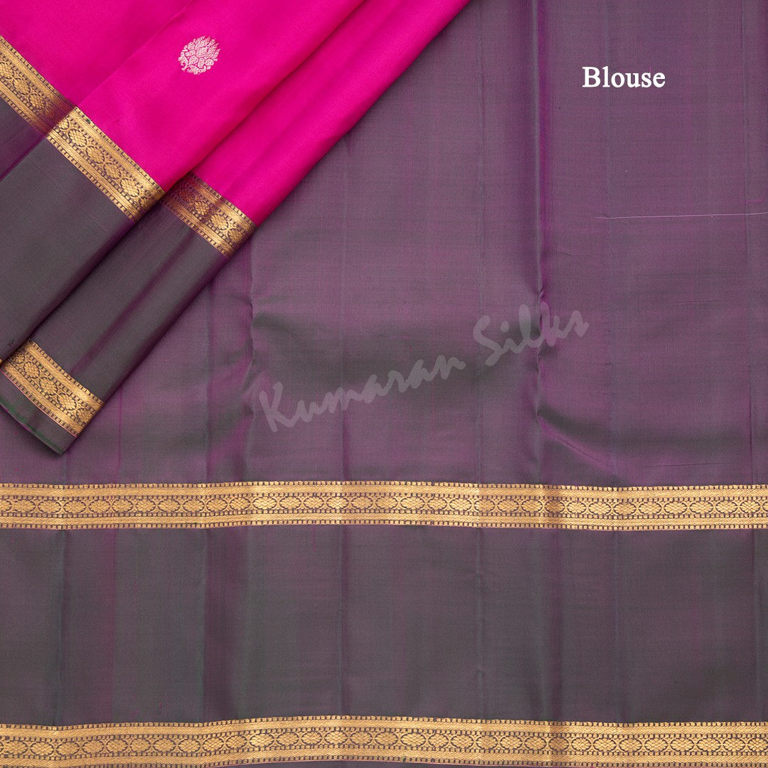 Hot Pink Silk Saree With Silver And Gold Zari Buttas And Shot Colour Rettapet Border