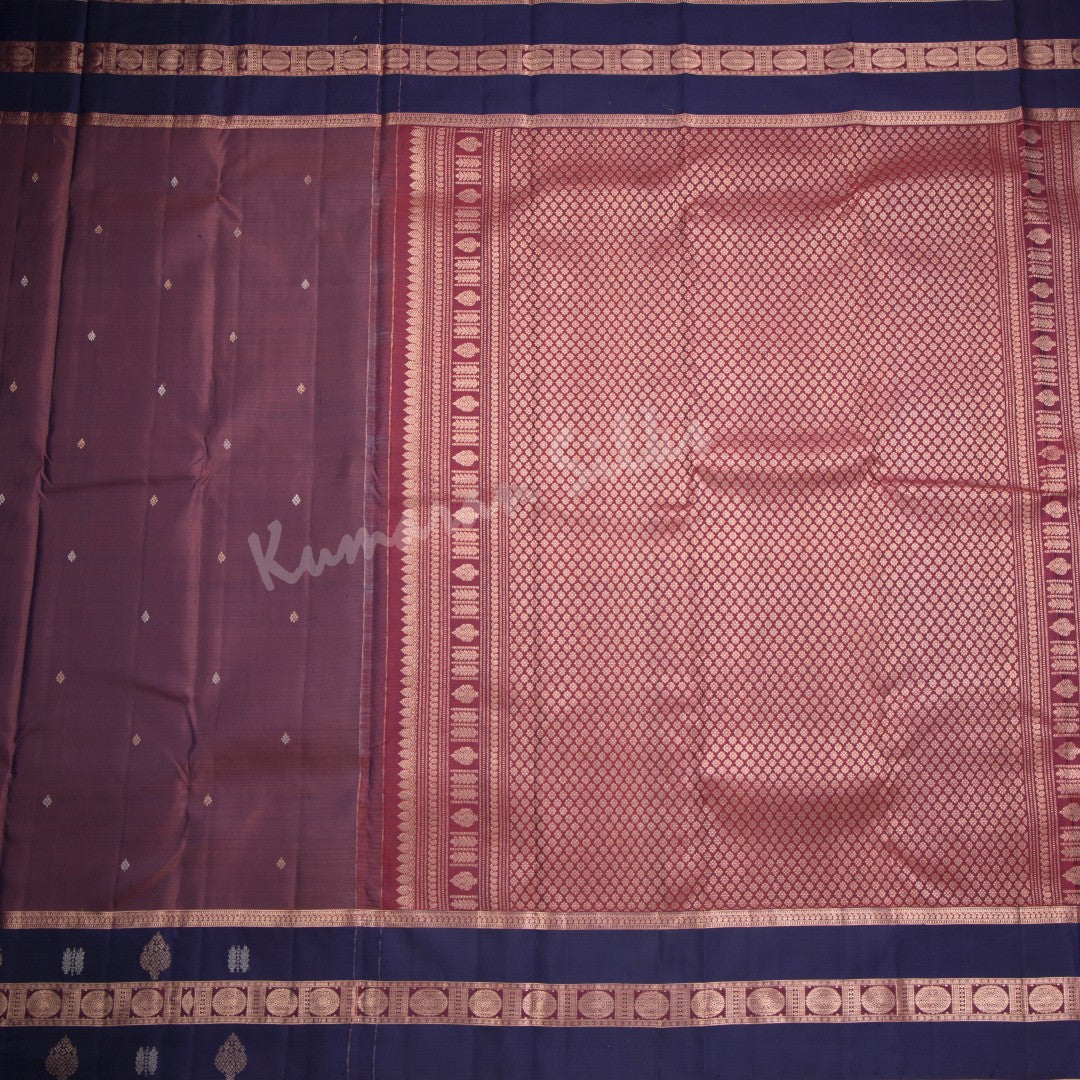 Shot Colour Silk Saree With Small Buttas And Navy Blue Zari Border