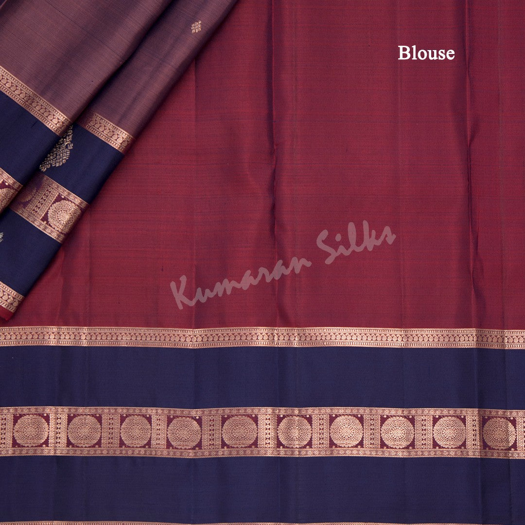 Shot Colour Silk Saree With Small Buttas And Navy Blue Zari Border